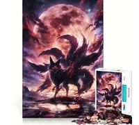 Puzzle de 1000 pièces Renard à Neuf queues sous la Lune de Sang pour Adolescents, Jeu Intelligent à Partager en Famille, Motif à Assembler, Cadeau du Père Noël (38x52cm)