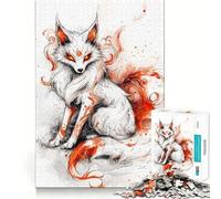 Puzzle de 1000 pièces Renard Blanc aux Flammes Orange pour Adolescents Jeu de mémoire Amusant Emboîtement précis sans espaces Activité Amusante en Famille (38x26cm)