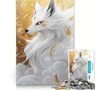 Puzzle de 1000 pièces Renard Blanc aux Reflets dorés pour Adolescents,Jeu de mémoire,Verrouillage sécurisé,sans pièces détachées,idéal pour Les Voyages (38x26cm)