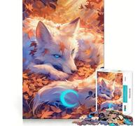 Puzzle de 1000 pièces Renard Blanc dans Les Feuilles d'automne pour Adultes Jeu de mémoire Amusant Assemblage sûr et Solide Activité familiale Amusante en soirée (50x75cm)