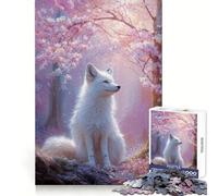 Puzzle de 1000 pièces Renard Blanc dans Une forêt de cerisiers en Fleurs pour Adolescents Développe la logique, se détend et Demande de la précision Idée Cadeau de Noël (50x75cm)