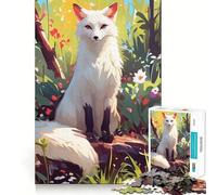 Puzzle de 1000 pièces Renard Blanc dans Une Prairie Fleurie pour Adolescents Un Jeu Amusant et ressourçant,des pièces Parfaitement emboîtables sans espaces,Une activité idéale pour Une soirée