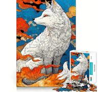 Puzzle de 1000 pièces Renard Blanc et Nuages colorés pour Adolescents,Jeu de mémoire,Verrouillage sécurisé,Aucune pièce ne se détache,idéal pour Les Voyages, pour Les Cerveaux (38x26cm)