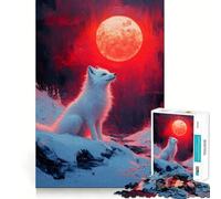 Puzzle de 1000 pièces Renard Blanc sous la Lune Rouge pour Adolescents activité ludique et stimulante pour développer Ses capacités mentales,pièces de Taille Uniforme et précises,idéale