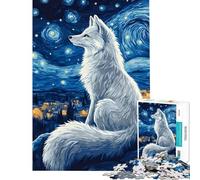 Puzzle de 1000 pièces Renard Blanc sous Un Ciel étoilé Jeu de Construction Difficile et Stimulant Faisant Appel à l'analyse et à la logique à partir de 14 Ans 50x75cm