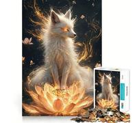 Puzzle de 1000 pièces Renard Blanc sur Lotus pour Adolescents,Jeu de Concentration mentale,découpe de précision,Bords Lisses, pour Les fêtes (38x52cm)