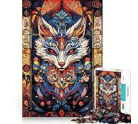 Puzzle de 1000 pièces Renard en vitrail pour Adolescents Jeu de réflexion Stimulant Passe-Temps Calme Découpe précise Joli Cadeau 38x26cm