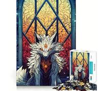 Puzzle de 1000 pièces Renard en vitrail pour Adolescents Stimule la mémoire Amusant et Relaxant Bords précis Cadeau attentionné 50x75cm