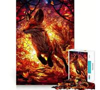 Puzzle de 1000 pièces Renard en vitrail pour Adultes Jeu de réflexion et de détente Découpe Parfaite Cadeau mémorable 38x26cm