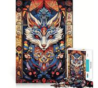 Puzzle de 1000 pièces Renard en vitrail pour Adultes, Puzzle de mémoire à Monter Lentement, Plaisir d'assemblage, Cadeau créatif 38x52cm