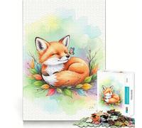 Puzzle de 1000 pièces Renard endormi avec Papillon, Aquarelle, pour Adultes Jeu Intelligent et Silencieux Découpe précise 50x75cm