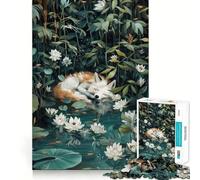 Puzzle de 1000 pièces Renard endormi dans Les nénuphars pour Adolescents, Jouet Intelligent, découpe précise, Cadeau de Saison 38x26cm