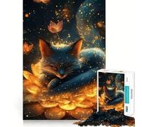 Puzzle de 1000 pièces Renard endormi dans Un Lotus doré pour Adolescents, idéal pour se ressourcer et apaiser l'esprit Illustration découpée avec précision 50x75cm