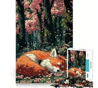 Puzzle de 1000 pièces Renard endormi dans Une forêt de cerisiers en Fleurs pour Adolescents Se remémorer, améliorer, détendre, œuvre d'art aux Contours Nets 38x52cm