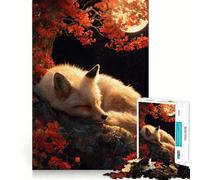 Puzzle de 1000 pièces Renard endormi sous la Lune d'automne pour Adolescents stimule la mémoire, apaise l'esprit, Bords Nets, idéal pour Les vœux du Père Noël 38x26cm