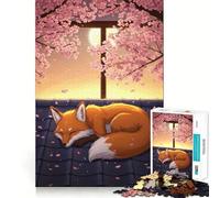 Puzzle de 1000 pièces Renard endormi sous Les cerisiers en Fleurs pour Adolescents Jeu de logique et de Loisirs Bordure Fine Cadeau spécial 38x26cm