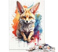 Puzzle de 1000 pièces Renard Fennec à l'aquarelle pour Adultes, Puzzles en Bois, Casse-tête pour Enfants, 1000 pièces (75 x 50 cm)