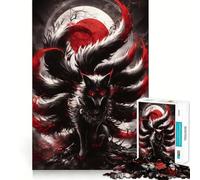 Puzzle de 1000 pièces Renard Kitsune Noir et Rouge,pièces Parfaitement ajustées,Jouet créatif et Amusant,Moments de détente et de Plaisir,Cadeau de décoration d'anniversaire (38x26cm)