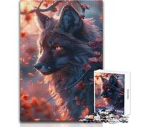 Puzzle de 1000 pièces Renard Kitsune Noir - Jeu d'apprentissage pour développer sa motricité Fine pour des Moments de Joie - Dimensions:38x26cm