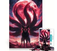 Puzzle de 1000 pièces Renard Kitsune Rouge et Noir pour Adultes et Adolescents Jeu de logique Solide et Amusant, découpe de précision, Cadeau du Père Noël (50x75cm)