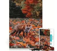 Puzzle de 1000 pièces Renard Roux dans Les Feuilles d'automne pour Adultes et Adolescents, Jeu d'adresse apaisant et Amusant, Bords serrés, pour Les fêtes (50x75cm)