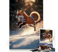 Puzzle de 1000 pièces Renard Roux sautant dans la Neige pour Adolescents Stimule la mémoire Calme et sérénité Qualité supérieure (38x52cm)