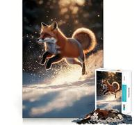 Puzzle de 1000 pièces Renard Roux sautant dans la Neige pour Adolescents Stimule la mémoire Calme et sérénité Qualité supérieure (38x52cm)
