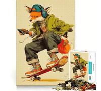 Puzzle de 1000 pièces Renard Skateur avec Casque Audio, idéal pour Les Adolescents, Stimulant la réflexion et Les Loisirs, avec des Bords précis, Un Cadeau attentionné 50x75cm
