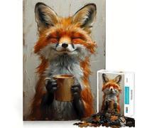 Puzzle de 1000 pièces Renard Souriant avec café pour Adolescents, Jeu de logique, léger et Relaxant, découpe précise, Cadeau Classique 50x75cm