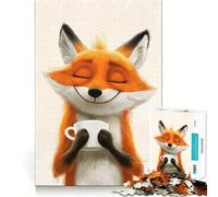 Puzzle de 1000 pièces Renard Souriant avec café pour Adultes Un Jeu Intelligent et Silencieux, aux découpes précises, Un Cadeau Original 38x26cm