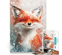 Puzzle de 1000 pièces Renard Souriant dans la Neige pour Adolescents Jeu d'exercice Mental et de Relaxation Modèle à Assembler Liste de souhaits du Père Noël 50x75cm