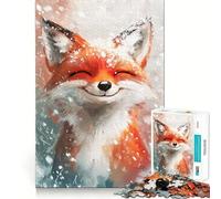 Puzzle de 1000 pièces Renard Souriant dans la Neige pour Adolescents Stimule la mémoire Jeu apaisant Bords Nets Cadeau de Noël 38x26cm