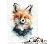 Puzzle de 1000 pièces - Renard Souriant Mignon - Aquarelle - Puzzle carré créatif en Papier - Cadeau de Noël pour Adultes - 38 x 26 cm