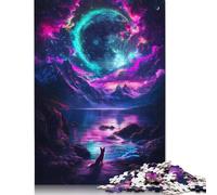 Puzzle de 1000 pièces « Renard sous la Lune néon » en Bois pour Adultes, Puzzle Anti-Stress intéressant, Cadeau pour la Famille et Les Amis, 1000 pièces (75 x 50 cm).