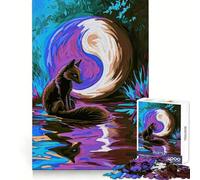Puzzle de 1000 pièces Renard Violet et Lune Yin Yang pour Adultes Jeu Intelligent et Amusant à Assembler Ensemble Cadeau saisonnier (38x52cm)