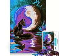 Puzzle de 1000 pièces Renard Violet et Lune Yin Yang pour Adultes Jeu Intelligent et Amusant à Assembler Ensemble Cadeau saisonnier (38x52cm)