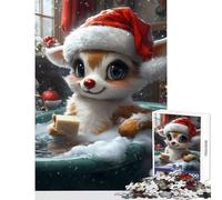 Puzzle de 1000 pièces Renne Mignon dans Un Bain Puzzle de Noël pour Adolescents Idéal pour Passer Le Temps à la Maison Chaque pièce est Unique Jeu de réflexion Familial (38x52cm)