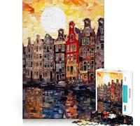 Puzzle de 1000 pièces représentant Amsterdam Jeu de réflexion et de précision Découpe de Haute précision Passe-Temps Fascinant pour Les Moments de détente (38x26cm)