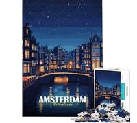 Puzzle de 1000 pièces représentant Amsterdam Pays-Bas la Ville de Nuit Jeu éducatif et Stimulant idéal pour se Creuser Les méninges et comme Cadeau de décoration Parfait pour Femmes et Hommes