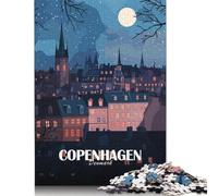 Puzzle de 1000 pièces représentant Copenhague, Danemark la Nuit. Puzzle en Bois pour Adultes, idéal pour se détendre et Lutter Contre Le Stress. (75 x 50 cm)