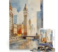 Puzzle de 1000 pièces représentant des Adolescents à l'aquarelle sur la rivière Chicago (38x26cm),idéal pour se détendre et s'amuser Découpe de précision Cadeau de Noël raffiné
