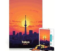 Puzzle de 1000 pièces représentant des Adolescents au Coucher du Soleil sur la Skyline de Tokyo 38x52cm Décoration Murale Design Lumineux et Relaxant Mémoire et Bien-être