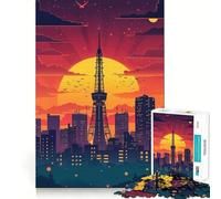 Puzzle de 1000 pièces représentant des Adolescents au Coucher du Soleil sur la Tour de Tokyo 38x52cm Décoration Murale Design Lumineux et Relaxant Mémoire et Bien-être