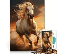 Puzzle de 1000 pièces représentant des Adolescents au Galop,avec Un Cheval Blanc Jeu de mémoire et Système de Verrouillage sécurisé,sans pièces détachées Idéal pour Les Voyages