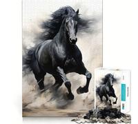 Puzzle de 1000 pièces représentant des Adolescents au Galop, représentant Un Cheval Noir, idéal pour stimuler la logique, Amusant à l'intérieur et comme Cadeau mémorable (38x26cm)