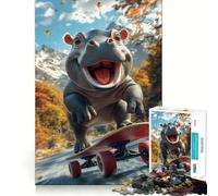 Puzzle de 1000 pièces représentant des Adolescents Faisant du Skateboard et Un Hippopotame Souriant Stimule la mémoire apaise et Offre Un Jeu Relaxant Bords Nets