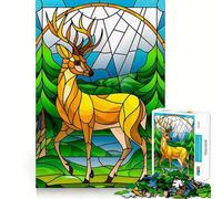 Puzzle de 1000 pièces représentant des Cerfs de la forêt dans Un vitrail,Un Exercice Amusant et Facile à réaliser,avec des Composants Robustes et des découpes nettes,idéal pour se détendre