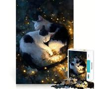 Puzzle de 1000 pièces représentant des Chats endormis entourés d'étoiles, idéal pour Les Adolescents Jeu d'exercice Mental à Faire à la Maison, découpe de précision et décoration Murale 50x75cm