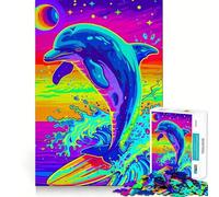 Puzzle de 1000 pièces représentant des Dauphins à l'aquarelle,idéal pour Les Adolescents Jeu de mémoire et de réflexion Emboîtement Parfait,sans pièces détachées pour Les Voyages