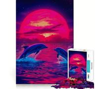 Puzzle de 1000 pièces représentant des Dauphins à l'aquarelle,Un Jeu de mémoire Stimulant avec Un système de Verrouillage sécurisé et sans pièces détachables Idéal pour Les Voyages Cadeau Parfait